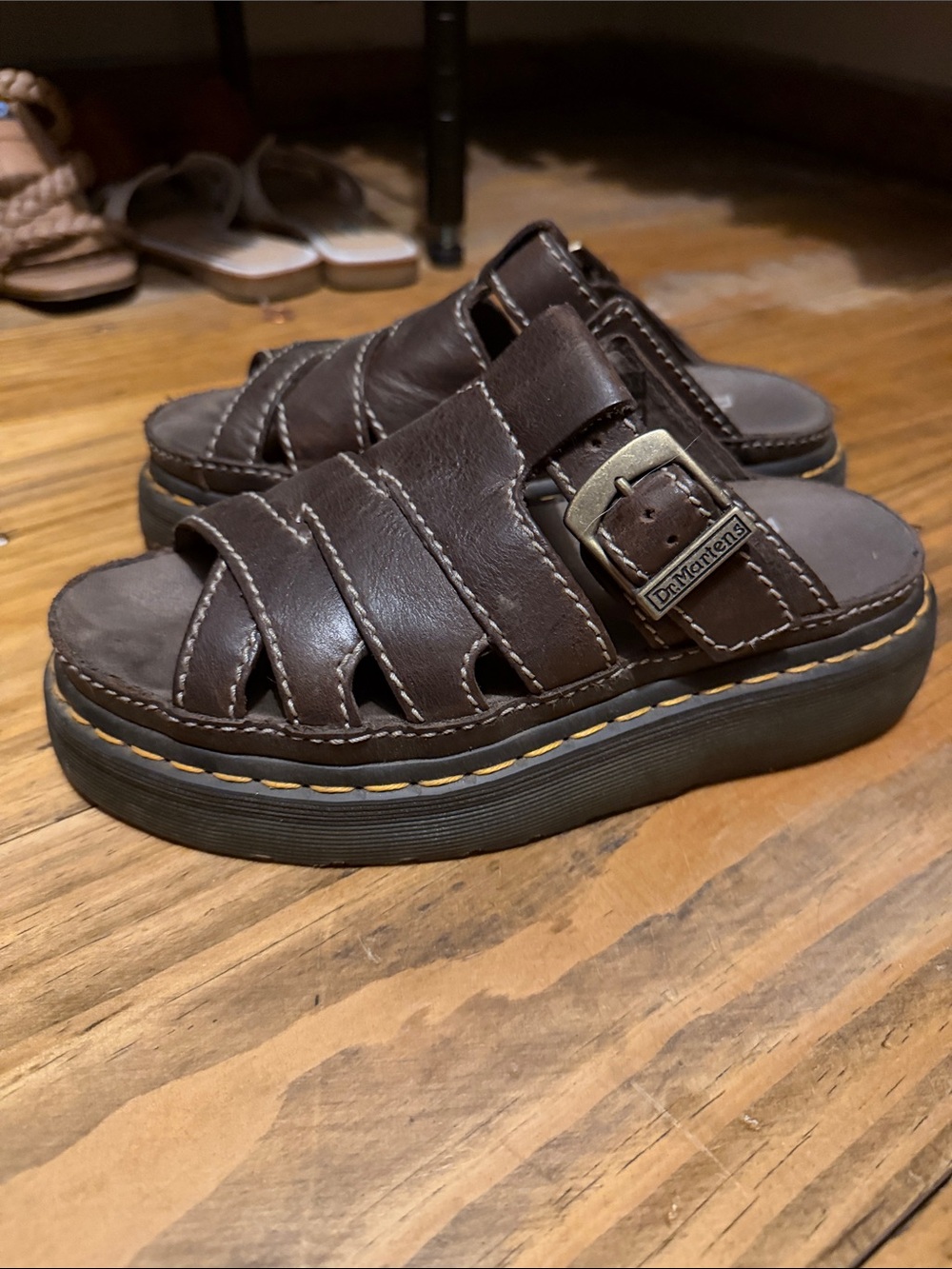 Dr. Martens Kids Dark Brown Leather Platform Fisherman Sandals